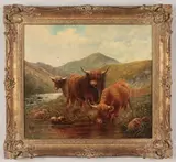 Jamieson , Landscape with 3 cows by Frank E. Jamieson, oil on board, sold Jan 2012