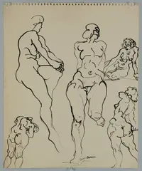 Multiple nudes by Signed Joseph Delaney, ink & watercolor, sold Jan 2012