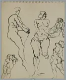 Multiple nudes by Signed Joseph Delaney, ink & watercolor, sold Jan 2012