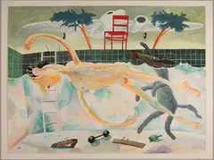 Surrealistic , A Pool by Robert Warrens, gouache on paper, sold Oct 2011