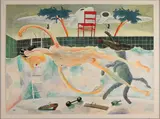 Surrealistic , A Pool by Robert Warrens, gouache on paper, sold Oct 2011