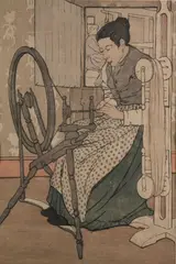 Colored , Spinning Wheel by Bror Julius Olsson Nordfeldt, woodcut, sold Oct 2011