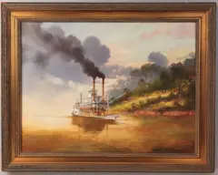 Steamboat at Sunset by Robert M. Rucker, oil on canvas, sold May 2011