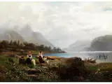 Kinderpaar mit Mutter und Tieren an Einem Bergsee by Wilhelm J. August Nabert, oil on canvas, offered Mar 2024