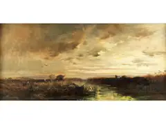 Moorlandschaft Beim Sonnenaufgang by Joseph Wenglein, oil on canvas, offered Jun 2024