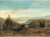 Landschaft mit Reisigsammlerin by Hulda Gronneberg, oil on board, offered Mar 2023
