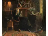 Junge Frau am Teetisch Beim Nähen by Max Alexander Alandt, 1875 Holland – 1930, oil on canvas, offered Jun 2019