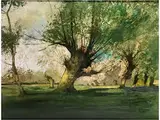 Sommerliche Landschaft mit Bäumen by Anton Müller-Wischin, oil on board, offered Sep 2015