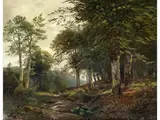 Rehwild in Idyllischer Waldlandschaft by Jacobus Johannes van Poorten, oil on canvas, sold Mar 2025