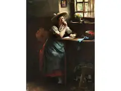 Der Liebesbrief by Emil Rau, oil on canvas, sold Mar 2025