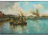 Blick auf den Hamburger Hafen by Hans Bohrdt, 1857 - 1945, oil, sold Apr 2016