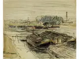 Lastkähne auf der Elbe by Paul Baum, watercolor, sold Dec 2016