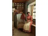 Dame im Rosa Kleid in der Küchenstube by William Eadie, oil, offered Dec 2015