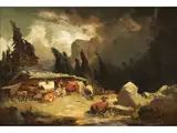 Vor dem Gewitter in den Bergen by Friedrich Voltz, oil on canvas, sold Dec 2019