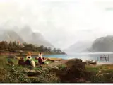 Alpensee mit Hirten am Ufer by Wilhelm J. August Nabert, oil on canvas, sold Mar 2025