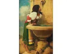 Römisches Mädchen an Einem Brunnen by Léon Bonnat, oil on panel, sold Mar 2019