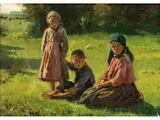 Kinder im Grünen by Paul Weber, 1823 Darmstadt – 1916 München, oil on board, sold Sep 2020