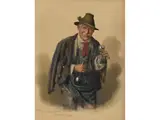 Alter Mann mit Flasche und Weinglas by Peter Krämer, watercolor, sold Sep 2024