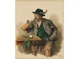 Mann mit Leerem Bierkrug an Holztisch by Peter Krämer, watercolor, sold Sep 2024