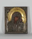 Russisch, 19.Jh by Gottesmutter von Kasan mit Oklad, tempera, sold Sep 2016