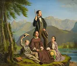Porträt einer Familie im Hintergrund der See-Alp-See", 1860 by Johannes Mettler, oil on canvas, sold Sep 2016