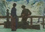 Bauernpaar an einem Brunnen bei Linthal, 1905 by Alexander Leo Soldenhoff, oil, sold Sep 2016