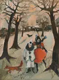 Pierrot et Pierrette, 1971 by Joseph Edward Duvanel, oil on canvas, sold Sep 2016