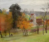 Landschaft mit Kirche by Rodolphe Piguet, pastel, offered Sep 2016