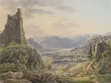 Ansicht von Bad Ragaz, mit der Burgruine Freudenberg im Vordergrund by Bad Ragaz, watercolor, sold Sep 2016
