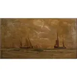 Ships on the Coast by Charles Dorman Robinson, oil on board, sold Dec 2023