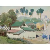 Hazy L.A Morning," circa by Victor Matson, 2012, oil on masonite, sold Dec 2023