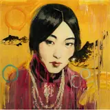 Yellow Current by Hung Liu, 2010, oil paint and mixed media on panel, sold Dec 2023