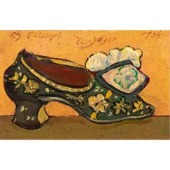 Shoe by Ira Yeager, oil/acrylic on canvas with artist-made frame, sold Dec 2023