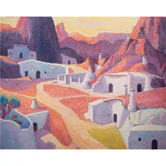 Gypsy Caves by Manuel de Arce, 1965, mixed media on canvas, sold Dec 2023