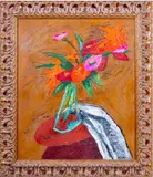 Floral Still Life Scene by Herbert Katzman, Oil on Board, sold Apr 2025