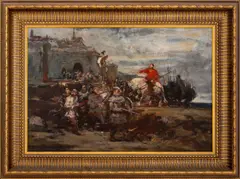 Battle by Eric Rebane, 1950s, Oil on Canvas, sold Apr 2025