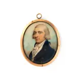 Portrait of John David Hay Hill in a blue coat by Philip Jean, Watercolour on ivory, sold Mar 2020