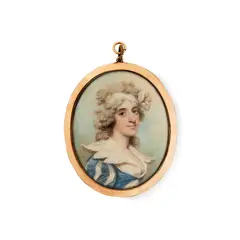 Portrait of a lady wearing a white dress by Charles Shirreff, Watercolour on ivory, offered Mar 2020