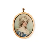 Portrait of a lady wearing a white dress by Charles Shirreff, Watercolour on ivory, offered Mar 2020