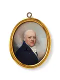 Portrait of Henry Herbert, Lord Porchester and 1st Earl of Carnarvon Watercolour on ivory 9cm x 7.5cm, oval in a gilt metal frame by William Wood, Wood, sold Mar 2020
