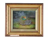 Bird's nest with green eggs Oil on canvas Signed and indistinctly dated lower right 26 x 31cm (10 x 12 in.) by Abel Hold, Oil on canvas, sold Dec 2019