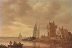 An estuary landscape on the Rhine with square tower and ta by Jan van Goyen, 1652, Oil on panel, sold Dec 2019