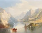 A Swiss lake scene with figures in a boat by Thomas Creswick, Oil on canvas, sold Dec 2019