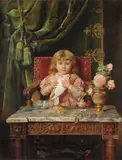 Portrait of an infant holding a dove Oil on canvas Signed lower right 88 x 116cm (34½ x 45½ in.) by Ignacio León y Escosura, Oil on canvas, offered Dec 2019