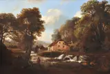 Watermill in a wooded landscape Oil on canvas Signed and dated 1855 lower left 61 x 95cm (24 x 37¼ in.) by William Vivian Tippet, 1855, Oil on canvas, sold Dec 2019