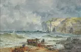Flamborough Head Oil on canvas Signed and dated 1869 lower left, inscribed verso 63 x 99cm (24¾ x 38¾ in.) by Henry Holding, 1869, Oil on canvas, offered Dec 2019