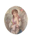 Temptation Watercolour, oval Signed with initials lower right 15 x 13cm (5¾ x 5 in.) by William Stephen Coleman, Watercolour, oval, sold Dec 2019