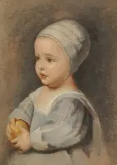 Portrait of a child holding an apple Oil on canvas 48 x 36cm (18¾ x 14 in.) by Charles Bianchini, Oil on canvas, sold Oct 2019