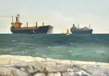 Tanker in the Solent Oil on canvas Signed and dated 69 lower left by Richard Eurich, Oil on canvas, sold Oct 2019