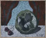 Still life with cherries Oil on paper Signed lower right 18 x 21.5cm (7 x 8¼ in.) Provenance: Annette Armstrong Acquired from the above by the present owner by John Armstrong, Oil on paper, sold Oct 2019